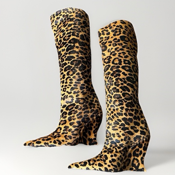 Schutz Siena Over The Knee Boot Leopard Print Calf Hair Size 6.5  Wedge Heel - Picture 6 of 10